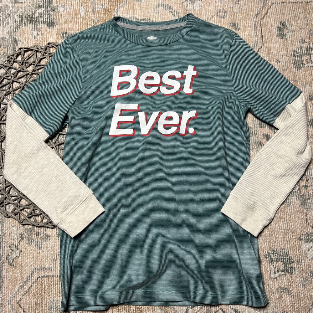 Old Navy Teal and Gray Striped Top
